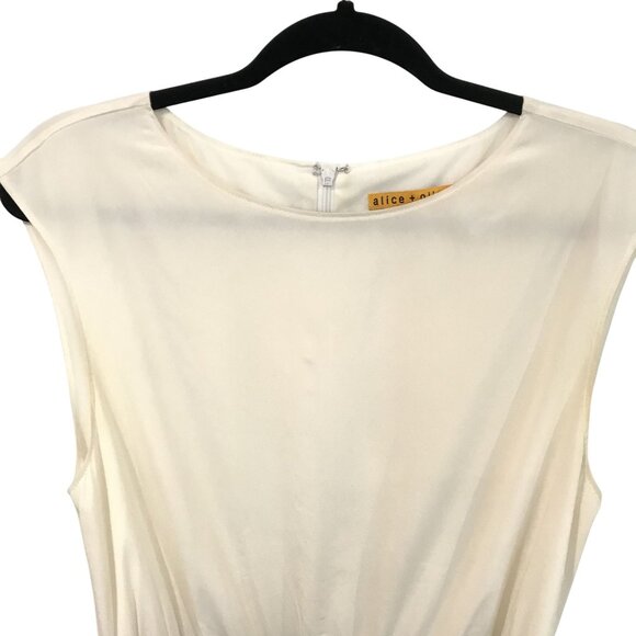 Alice and Olivia Molly Mod Belted Ruched Silk Mini Dress White Navy Size 6 - Picture 8 of 10